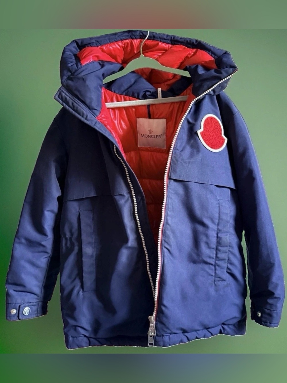 Moncler Kids Navy Jacket with Red Lining & Patch